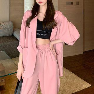 Plain Blazer / Crop Wide Leg Pants / Camisole Top