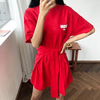 Tie-waist Letter Print T-shirt Dress