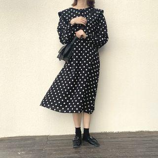 Lace Trim Polka Dot Dress Black - One Size
