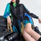 Color-block Printed Puff-sleeve Shirt