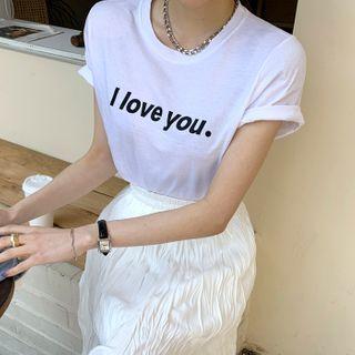 Letter Round-neck Cotton T-shirt