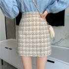 High-waist Houndstooth Woolen A-line Mini Skirt