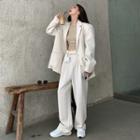 Long-sleeve Plain Blazer / High-waist Plain Wide-leg Pants