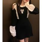 Cold-shoulder Pointelle Knit Mini Sheath Dress Black & White - One Size