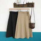 Plain High-waist A-line Skirt With Belt