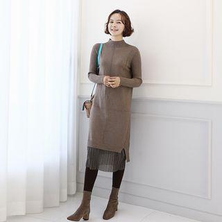 Glitter Chiffon-layered Long Knit Dress
