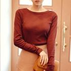 Long Sleeve Round-neck Slim-fit T-shirt
