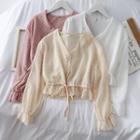 Drawstring-waist V-neck Chiffon Shirt