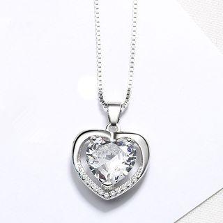 925 Sterling Silver Rhinestone Accent Heart Necklace