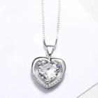 925 Sterling Silver Rhinestone Accent Heart Necklace
