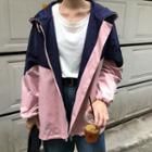 Color-block Loose-fit Hooded Jacket As Figure - One Size