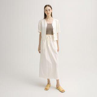 Set: V-neck Banded-hem Blouse + Long Skirt