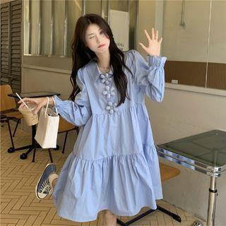 Long-sleeve Flower Layered A-line Dress
