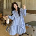 Long-sleeve Flower Layered A-line Dress