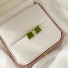 Sterling Silver Square Stud Earring 1 Pair - Green - One Size