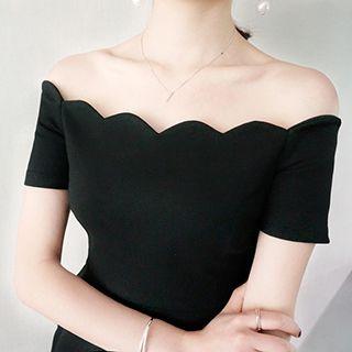 Short-sleeve Off Shoulder A-line Dress