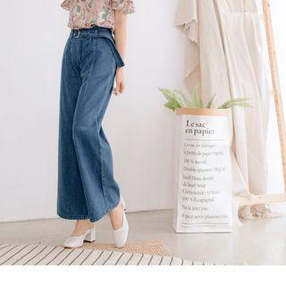 Belted High-waist Wide-leg Jeans