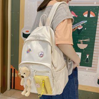 Contrast Pocket Cartoon Bear Zip Nylon Backpack