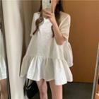 Short Sleeve Oversized Lace A-line Dress White - One Size