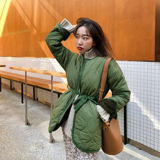 Quilted Military Zip Jacket With Sash