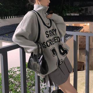 Mock Two-piece Turtleneck Sweater Gray - One Size