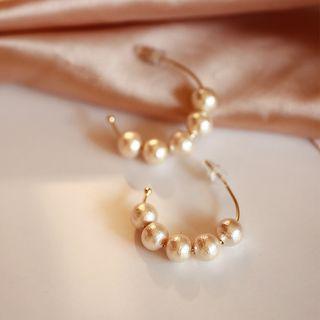 Faux Pearl Half Hoop Earring 1 Pair - Hoop Earring - Half - One Size