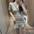 Short-sleeve Mini Drawstring Shirred Dress