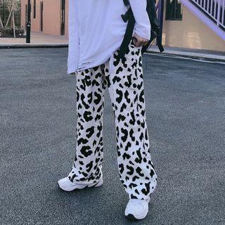 High-waist Cow Patterned Straight-cut Pants