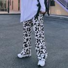 High-waist Cow Patterned Straight-cut Pants