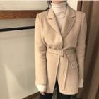 Belted Woolen Coat Beige - One Size