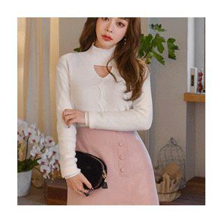 Mock-neck Cutout-front Knit Top