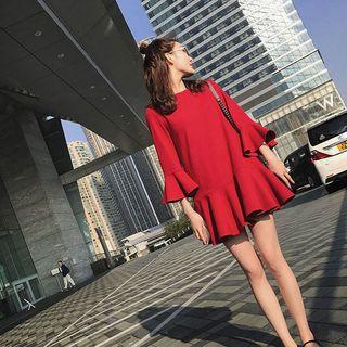 3/4-sleeve Ruffled Mini A-line Dress
