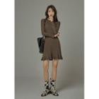 Frilled Rib-knit A-line Dress