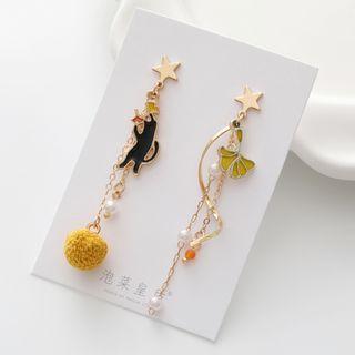 Cat Leaf Asymmetrical Fringed Earring