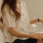 Shirred A-line Eyelet-lace Blouse