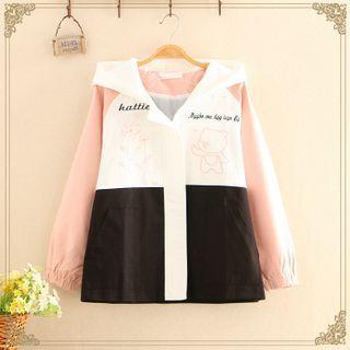 Bear Print Color-block Oversize Jacket