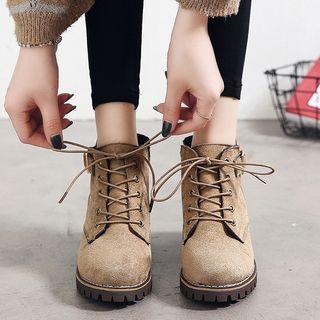 Chunky Heel Buckled Lace-up Short Boots