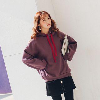 Heart Embroidered Hoodie Purple - One Size