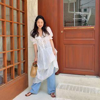 Eyelet-lace Long Shirtwaist Dress