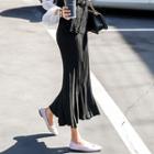 Band-waist Rib-knit Maxi Skirt