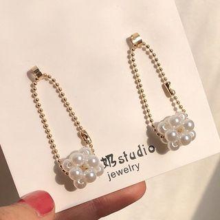 Faux Pearl Dangle Earring 1 Pair - Stud Earrings - Gold & White - One Size