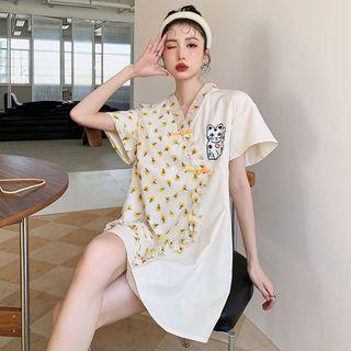 V-neck Floral Panel Mini A-line Dress