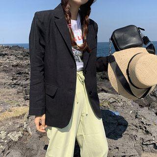 Long-sleeve Plain Blazer Black - One Size
