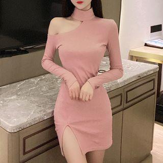 Choker Long-sleeve Slit Mini Sheath Dress