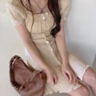 Square-neck Crinkle Short-sleeve Dress