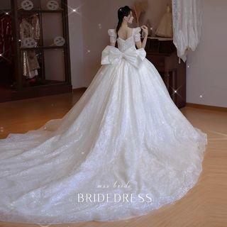 Puff-sleeve Ribbon Wedding Ball Gown