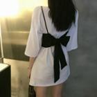 Loose-fit Long T-shirt / Ribbon-back Plain Vest