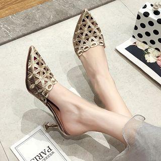 Kitten-heel Perforated Mules