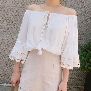 Off-shoulder Tasseled Top