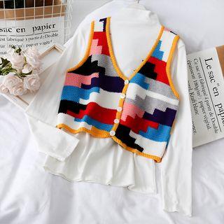 Colorblock Knit Vest Vest - One Size